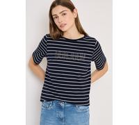 Kurzarmshirt CECIL, Damen, Gr. L (42), universal blau, Jersey, Obermaterial: 95% Baumwolle, 5% Elasthan, Glitzermuster, gestreift, normal hüftbedeckend, Rundhals, Shirts, Sommershirt mit Streifen und 