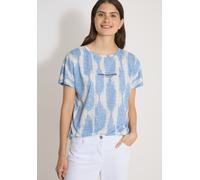 Kurzarmshirt CECIL, Damen, Gr. L (42), urban dunkelblau, Jersey, Obermaterial: 65% Polyester, 35% Viskose, bedruckt, normal hüftbedeckend, Rundhals, abgesteppte Kante, Shirts, Sommershirt im Ausbrenne