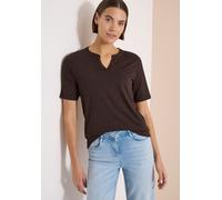 Kurzarmshirt CECIL, Damen, Gr. M (40), braun cacao, Jersey, Obermaterial: 50% Baumwolle, 50% Modal, unifarben, normal hüftbedeckend, Rundhals, abgesteppte Kante, Shirts, Sommershirt mit Split Neck in