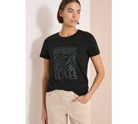 Kurzarmshirt CECIL, Damen, Gr. M (40), palm breeze grün, Jersey, Obermaterial: 100% Baumwolle, normal hüftbedeckend, Rundhals, abgesteppte Kante, Shirts, Sommershirt mit Folienprint (29695054-M) palm