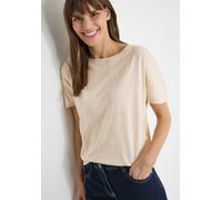 Kurzarmshirt CECIL, Damen, Gr. M (40), pearl beige, Jersey, Obermaterial: 50% Baumwolle, 50% Modal, bedruckt, normal hüftbedeckend, Rundhals, Shirts, Rundhals mit Folienprint (79667547-M) pearl beige