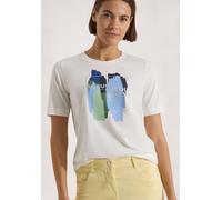 T-Shirt CECIL, Damen, Gr. M (40), vanilleweiß, Web, 100% Baumwolle, bedruckt, normal normal, Rundhals, abgesteppt, Shirts T-Shirt, aus reiner Baumwolle (27887267-M) vanilleweiß