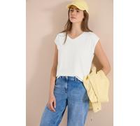 Kurzarmshirt CECIL, Damen, Gr. M (40), vanilleweiß, Jersey, Obermaterial: 50% Baumwolle, 50% Modal, unifarben, normal hüftbedeckend, V-Ausschnitt, abgesteppte Kante, Shirts, Sommershirt mit V-Neck (95