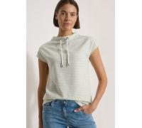 Cecil Damen T-Shirt mit Funnel Neck und Streifen in Grün, Gr: M