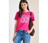 Kurzarmshirt CECIL, Damen, Gr. S (38), beetroot pink, Jersey, Obermaterial: 100% Baumwolle, bedruckt, normal hüftbedeckend, Rundhals, Shirts, Sommershirt mit Frontprint (56221309-S) beetroot pink