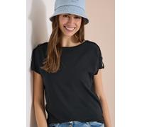 Kurzarmshirt CECIL, Damen, Gr. S (38), schwarz (palm breeze grün), Jersey, Obermaterial: 50% Baumwolle, 50% Modal, unifarben, normal hüftbedeckend, U-Boot-Ausschnitt, abgesteppte Kante, Shirts, Sommer