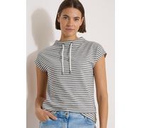 Kurzarmshirt CECIL, Damen, Gr. XS (36), grau (urban dunkelblau), Jersey, Obermaterial: 95% Baumwolle, 5% Elasthan, gestreift, normal hüftbedeckend, Rundhals, abgesteppte Kante, Shirts, Sommershirt mit