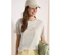 Kurzarmshirt CECIL, Damen, Gr. XS (36), macadamia beige, Jersey, Obermaterial: 55% Polyester, 45% Viskose, bedruckt, meliert, normal hüftbedeckend, Rundhals, abgesteppte Kante, Shirts, Sommershirt in 