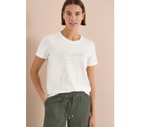 Kurzarmshirt CECIL, Damen, Gr. XS (36), vanilleweiß, Jersey, Obermaterial: 100% Baumwolle, normal hüftbedeckend, Rundhals, abgesteppte Kante, Shirts, Sommershirt mit Folienprint (10913841-XS) vanillew