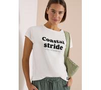 Kurzarmshirt CECIL, Damen, Gr. XS (36), vanilleweiß, Jersey, Obermaterial: 50% Baumwolle, 50% Modal, bedruckt, normal hüftbedeckend, U-Boot-Ausschnitt, abgesteppte Kante, Shirts, Sommershirt mit Boatn
