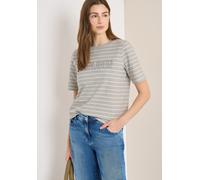 Kurzarmshirt CECIL, Damen, Gr. XXL (46), milky grau melange, Jersey, Obermaterial: 95% Baumwolle, 5% Elasthan, Glitzermuster, gestreift, normal hüftbedeckend, Rundhals, Shirts, Sommershirt mit Streife
