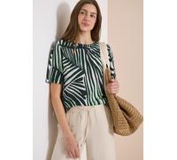 Kurzarmshirt CECIL, Damen, Gr. XXL (46), palm breeze grün, Jersey, Obermaterial: 50% Baumwolle, 50% Modal, geblümt, normal hüftbedeckend, Rundhals, abgesteppte Kante, Shirts, Sommershirt mit grafische