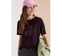 Kurzarmshirt CECIL, Damen, Gr. XXL (46), rich burgundy, Jersey, Obermaterial: 55% Polyester, 45% Viskose, bedruckt, meliert, normal hüftbedeckend, Rundhals, abgesteppte Kante, Shirts, Sommershirt in L