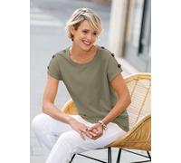 Kurzarmshirt CLASSIC BASICS "Kurzarm-Shirt", Damen, Gr. 42, grün (khaki), 100% Baumwolle, unifarben, Rundhals, Shirts (84703319-42) khaki