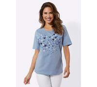 Kurzarmshirt CLASSIC BASICS "Kurzarm-Shirt", Damen, Gr. 46, blau (bleu, weiß), 100% Baumwolle, bedruckt, gemustert, mehrfarbig, Rundhals, Shirts (63872508-46) bleu, weiß