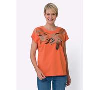 Kurzarmshirt CLASSIC BASICS "Kurzarm-Shirt", Damen, Gr. 46, orange (orange, cognac), 100% Baumwolle, gemustert, mehrfarbig, Rundhals, Shirts (22817210-46) orange, cognac