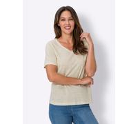 Kurzarmshirt CLASSIC BASICS "Kurzarm-Shirt", Damen, Gr. 52, beige (sand, meliert), 50% Baumwolle, 50% Viskose, meliert, V-Ausschnitt, Shirts (49627503-52) sand, meliert