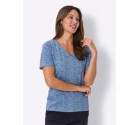 Kurzarmshirt CLASSIC BASICS "Kurzarm-Shirt", Damen, Gr. 54, blau (jeansblau, meliert), 50% Baumwolle, 50% Viskose, meliert, V-Ausschnitt, Shirts (15088812-54) jeansblau, meliert