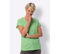 Kurzarmshirt CLASSIC BASICS "Kurzarm-Shirt", Damen, Gr. 56, grün (apfel, weiß, geringelt), 100% Baumwolle, gemustert, mehrfarbig, V-Ausschnitt, Shirts (90021044-56) apfel, weiß, geringelt