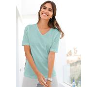 Kurzarmshirt CLASSIC BASICS "Shirt", Damen, Gr. 38, grün (kalkmint), 100% Baumwolle, unifarben, V-Ausschnitt, Shirts (82768213-38) kalkmint