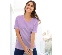 Kurzarmshirt CLASSIC BASICS "Shirt", Damen, Gr. 40, lila (flieder), 100% Baumwolle, unifarben, V-Ausschnitt, Shirts (388785-40) flieder