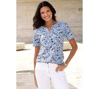 Kurzarmshirt CLASSIC BASICS "Shirt", Damen, Gr. 48, blau (hellblau, bleu, bedruckt), 100% Baumwolle, gemustert, mehrfarbig, V-Ausschnitt, Shirts, Topseller (97327718-48) hellblau, bleu, bedruckt