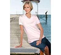 Kurzarmshirt CLASSIC BASICS "Shirt", Damen, Gr. 48, rosa (rosé), 100% Baumwolle, unifarben, V-Ausschnitt, Shirts (600074-48) rosé