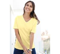 Kurzarmshirt CLASSIC BASICS "Shirt", Damen, Gr. 52, gelb (vanillegelb), 100% Baumwolle, unifarben, V-Ausschnitt, Shirts (497116-52) vanillegelb