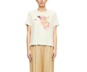 Kurzarmshirt COMMA, Damen, Gr. 40, beige, Single Jersey, Obermaterial: 65% Baumwolle, 35% Polyester, bedruckt, normal hüftbedeckend, Rundhals, abgesteppte Kante, Shirts, Sommershirt mit Print (9165194