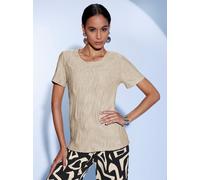 Kurzarmshirt CREATION L "Jacquard-Shirt", Damen, Gr. 38, beige (sand), 95% Polyester, 5% Elasthan, unifarben, Shirts (34960614-38) sand