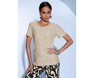 Kurzarmshirt CREATION L "Jacquard-Shirt", Damen, Gr. 38, beige (sand), 95% Polyester, 5% Elasthan, unifarben, Shirts (34960614-38) sand