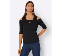 Kurzarmshirt CREATION L "Shirt", Damen, Gr. 38, schwarz, 95% Baumwolle, 5% Elasthan, unifarben, V-Ausschnitt, Shirts (98970463-38) schwarz