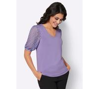 Kurzarmshirt CREATION L "Shirt", Damen, Gr. 40, lila (lavendel), 95% Viskose, 5% Elasthan, unifarben, V-Ausschnitt, Shirts (16081838-40) lavendel