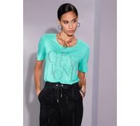 Kurzarmshirt CREATION L "Shirt", Damen, Gr. 42, blau (blaugrün), 95% Viskose, 5% Elasthan, unifarben, Rundhals, Shirts (31078712-42) blaugrün