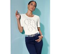 Kurzarmshirt CREATION L "Shirt", Damen, Gr. 44, weiß (ecru), 95% Viskose, 5% Elasthan, unifarben, Rundhals, Shirts (49711105-44) ecru