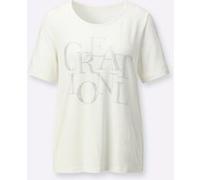 Kurzarmshirt CREATION L "Shirt", Damen, Gr. 44, weiß (ecru), 95% Viskose, 5% Elasthan, unifarben, Rundhals, Shirts (49711105-44) ecru