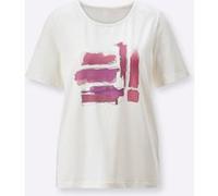 Kurzarmshirt CREATION L "Shirt", Damen, Gr. 40, pink (ecru, fuchsia, bedruckt), 95% Baumwolle, 5% Elasthan, gemustert, unifarben, Rundhals, Shirts (46493237-40) ecru, fuchsia, bedruckt