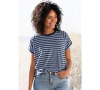 Kurzarmshirt ELBSAND "Caira" Gr. XXL (44), blau (blau, marine gestreift) Damen Shirts Jersey mit Streifen, T-Shirt aus Baumwoll-Mix, sportlich und bequem (58494054-XXL)