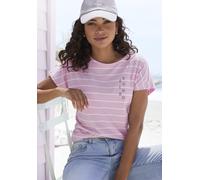 Kurzarmshirt ELBSAND "Selma", Damen, Gr. M, rosa (rosé, weiß gestreift), Jersey, Obermaterial: 50% Baumwolle, 50% Polyester, gestreift, figurumspielend hüftlang, Rundhals, angeschnitten, Shirts, Topse