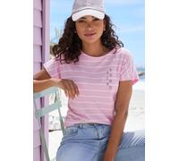 Kurzarmshirt ELBSAND "Selma", Damen, Gr. S, rosé, weiß gestreift, Jersey, Obermaterial: 50% Baumwolle, 50% Polyester, gestreift, figurumspielend hüftlang, Rundhals, angeschnitten, Shirts, Topseller (7