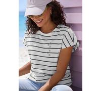 Kurzarmshirt ELBSAND "Selma", Damen, Gr. S, weiß (weiß, marine gestreift), Jersey, Obermaterial: 50% Baumwolle, 50% Polyester, gestreift, figurumspielend hüftlang, Rundhals, angeschnitten, Shirts, Top