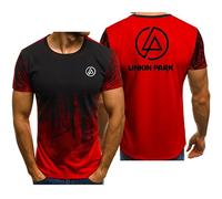 Kurzarmshirt Für Herren Für Linkin Park Fitnessstudio Sport Fitness T-Shirt Rundhalsausschnitt Halbe Ärmel Modisch Bedruckte T-Shirts Schnelltrocknender Trainingsanzug,Red-L