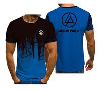 Kurzarmshirt Für Herren Für Linkin Park Fitnessstudio Sport Fitness T-Shirt Rundhalsausschnitt Halbe Ärmel Modisch Bedruckte T-Shirts Schnelltrocknender Trainingsanzug,Blue-XL
