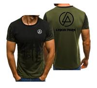 Kurzarmshirt Für Herren Für Linkin Park Fitnessstudio Sport Fitness T-Shirt Rundhalsausschnitt Halbe Ärmel Modisch Bedruckte T-Shirts Schnelltrocknender Trainingsanzug,Green-XL