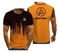 Kurzarmshirt Für Herren Für Linkin Park Fitnessstudio Sport Fitness T-Shirt Rundhalsausschnitt Halbe Ärmel Modisch Bedruckte T-Shirts Schnelltrocknender Trainingsanzug,Orange-XL