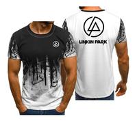 Kurzarmshirt Für Herren Für Linkin Park Fitnessstudio Sport Fitness T-Shirt Rundhalsausschnitt Halbe Ärmel Modisch Bedruckte T-Shirts Schnelltrocknender Trainingsanzug,White-3XL