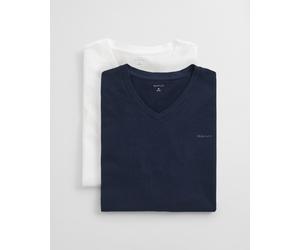 Kurzarmshirt GANT "V-NECK T-SHIRT 2-PACK", Herren, Gr. XXL, blau (navy, weiß), Web, Obermaterial: 100% Baumwolle, unifarben, regular fit normal, V-Ausschnitt, eingesetzt abgesteppte Kante, Shirts, Mit