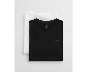 Kurzarmshirt GANT "V-NECK T-SHIRT 2-PACK", Herren, Gr. XXL, schwarz-weiß (schwarz, weiß), Web, Obermaterial: 100% Baumwolle, regular fit normal, V-Ausschnitt, eingesetzt abgesteppte Kante, Shirts, Mit