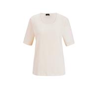 Kurzarmshirt GOLDNER "Braunes Halbarm-Oberteil", Damen, Gr. 50, beige (stein), Obermaterial: 76% Polyester PES. 20% Viskose CV. 4% Elasthan EL., gerade, Sonstiges, Shirts, Crash-Optik (14282738-50) st