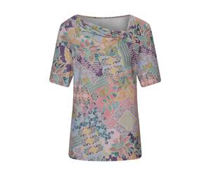 Kurzarmshirt GOLDNER "Cityshirt mit Knoten-Detail", Damen, Gr. 46, rosa (salbei, rosé, gemustert), Obermaterial: 93% Viskose CV. 7% Elasthan EL., figurumspielend, Shirts, stretchbequemer Viskosejersey
